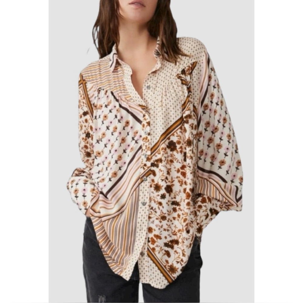 FREE PEOPLE | NWT $128 Hazel Buttondown Shirt in Tea
Combo, Size XS